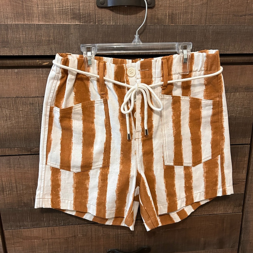 Easel Striped Orange and White Women's Shorts, Small